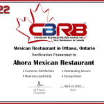 2022 CBRB Inc Ahora Mexican Restaurant Certificate